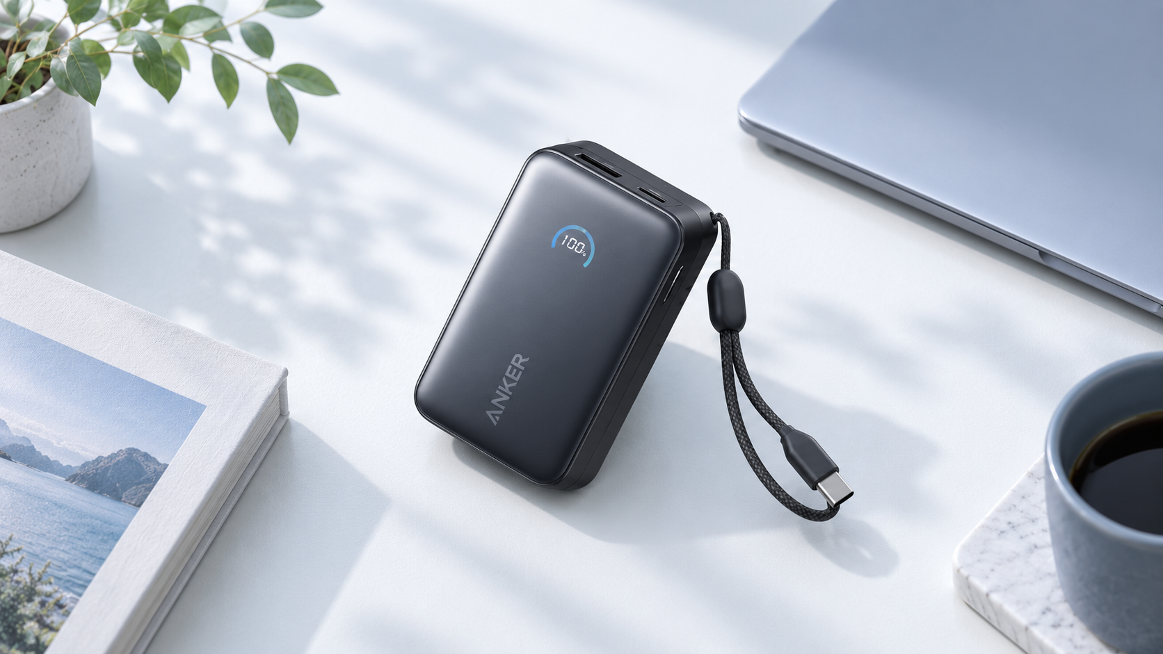 Anker Nano 10000mAh 45W Power Bank with retractable USB-C cable - AI-generated product image
